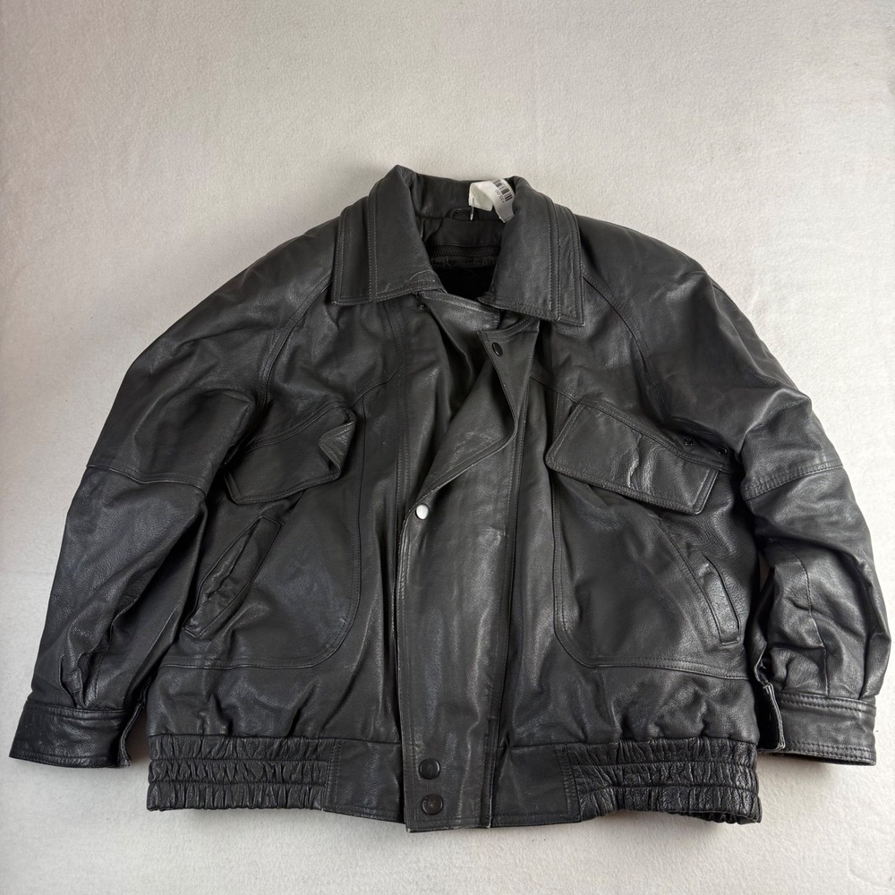 Serge Platini Essentials Milan Italy Mens Black Leather‎ Bomber Jacket Size M